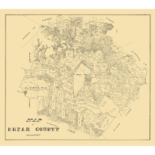 Historic County Map - Bexar County Texas - General Land Office 1879 - Vintage Wall Art