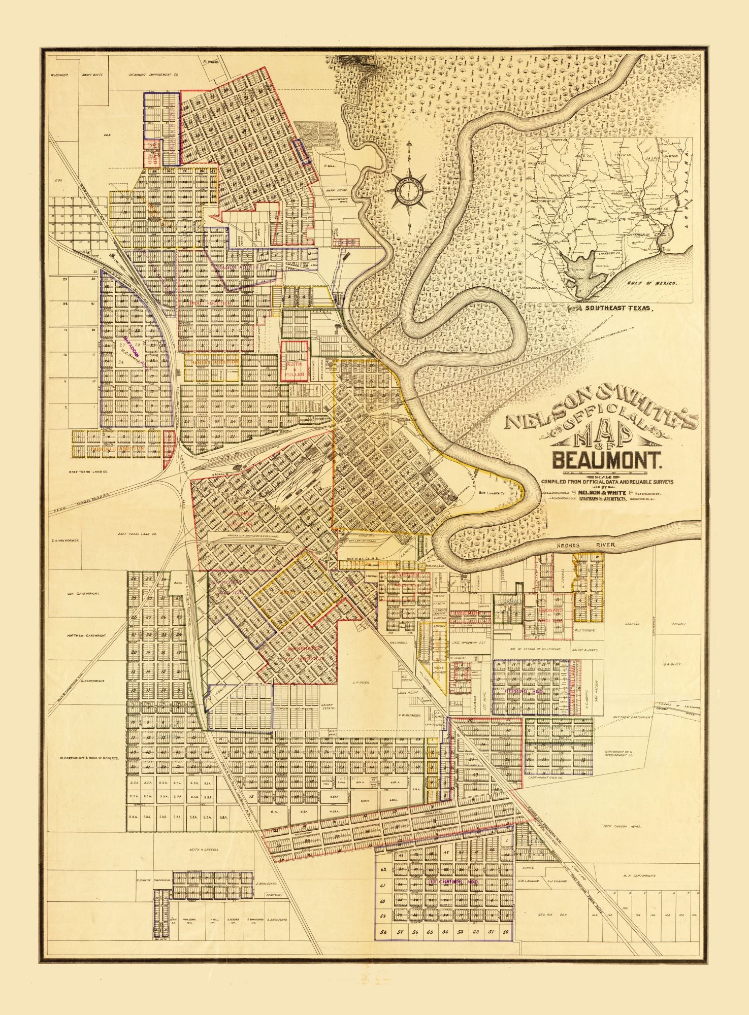 Historic City Map - Beaumont Texas - White 1902 - 23 x 31.19 - Vintage ...