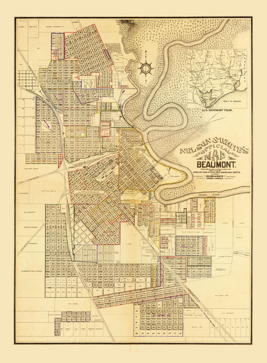 Historic City Map - Beaumont Texas - White 1902 - 23 x 31.19 - Vintage Wall Art