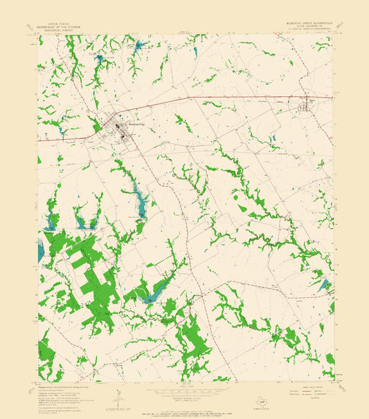 Topographical Map - Blooming Grove Texas Quad - USGS 1965 - 23 x 26.14 - Vintage Wall Art