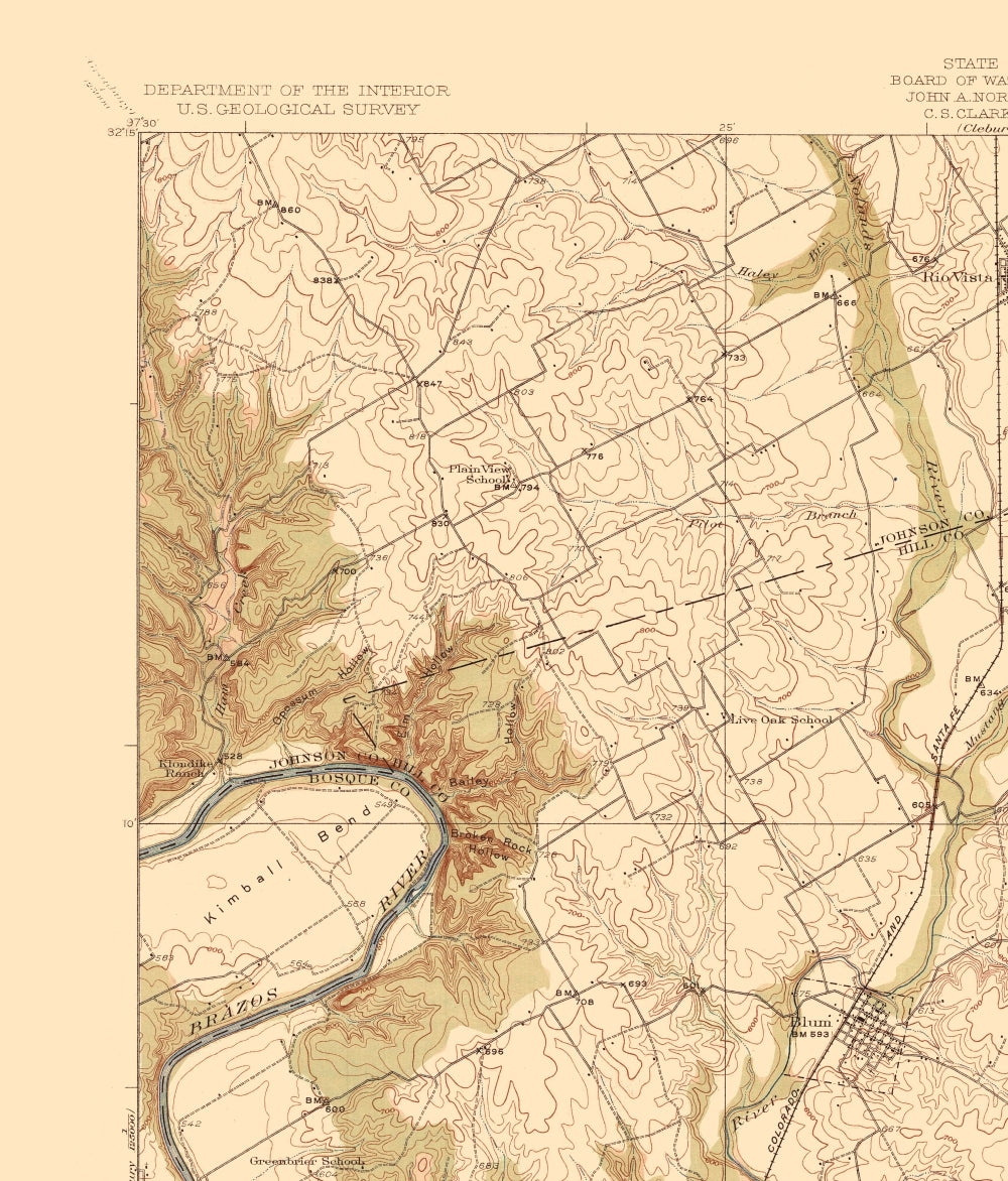 Topographical Map - Blum Texas Quad - USGS 1889 - 23 x 26.95 - Vintage Wall Art