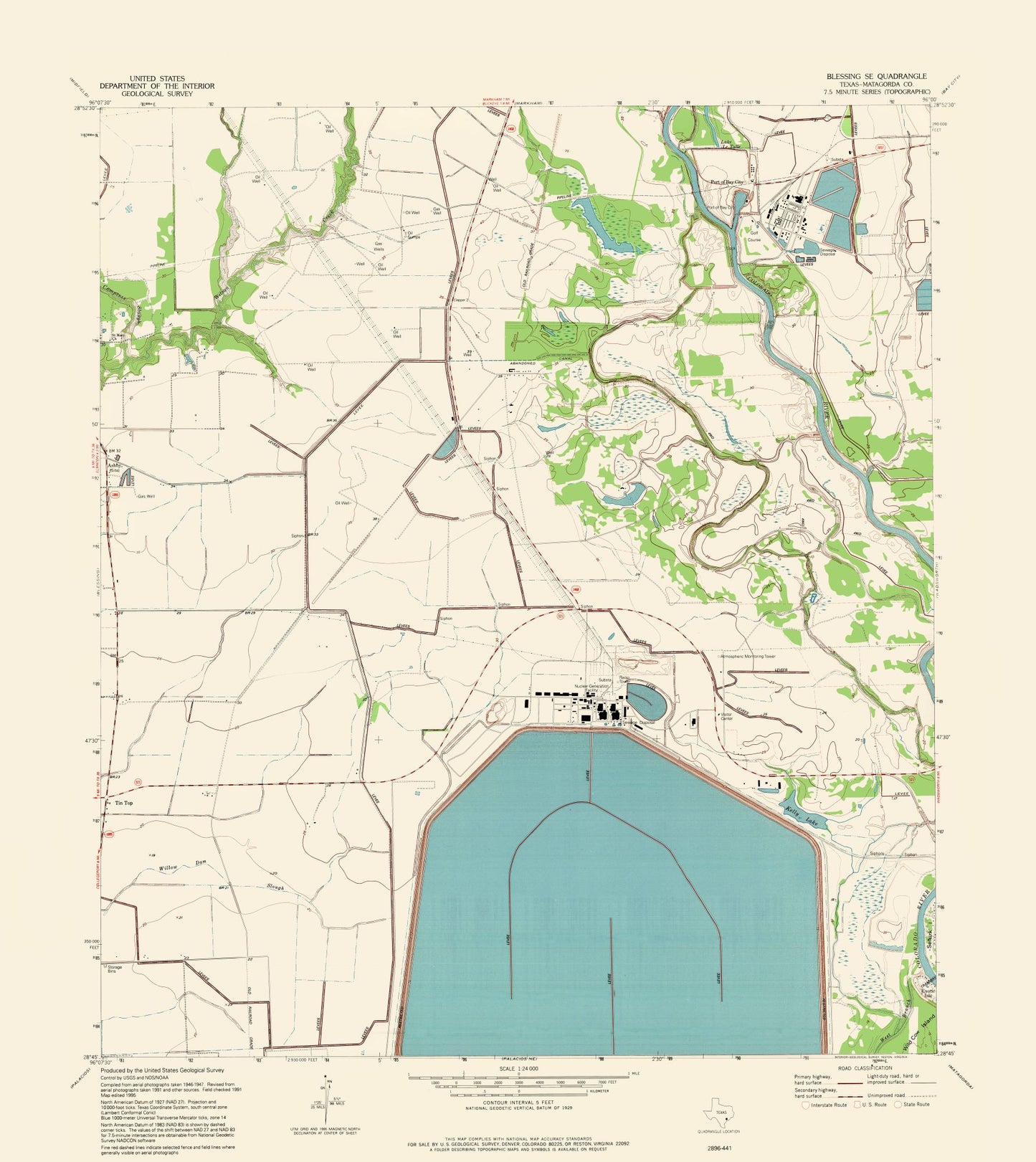 Topographical Map - Blessing Texas South East Quad - USGS 1954 - 23 x 25.80 - Vintage Wall Art