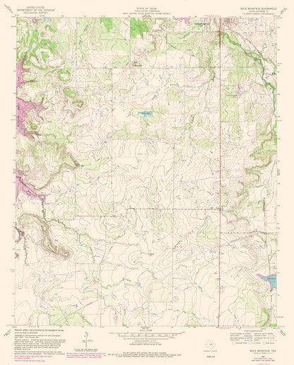 Topographical Map - Buck Mountain Texas Quad - USGS 1961 - 23 x 28.52 - Vintage Wall Art