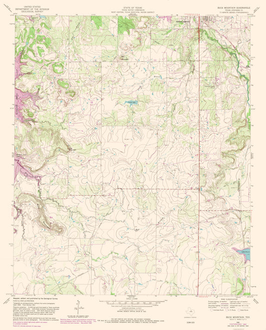 Topographical Map - Buck Mountain Texas Quad - USGS 1961 - 23 x 28.52 - Vintage Wall Art