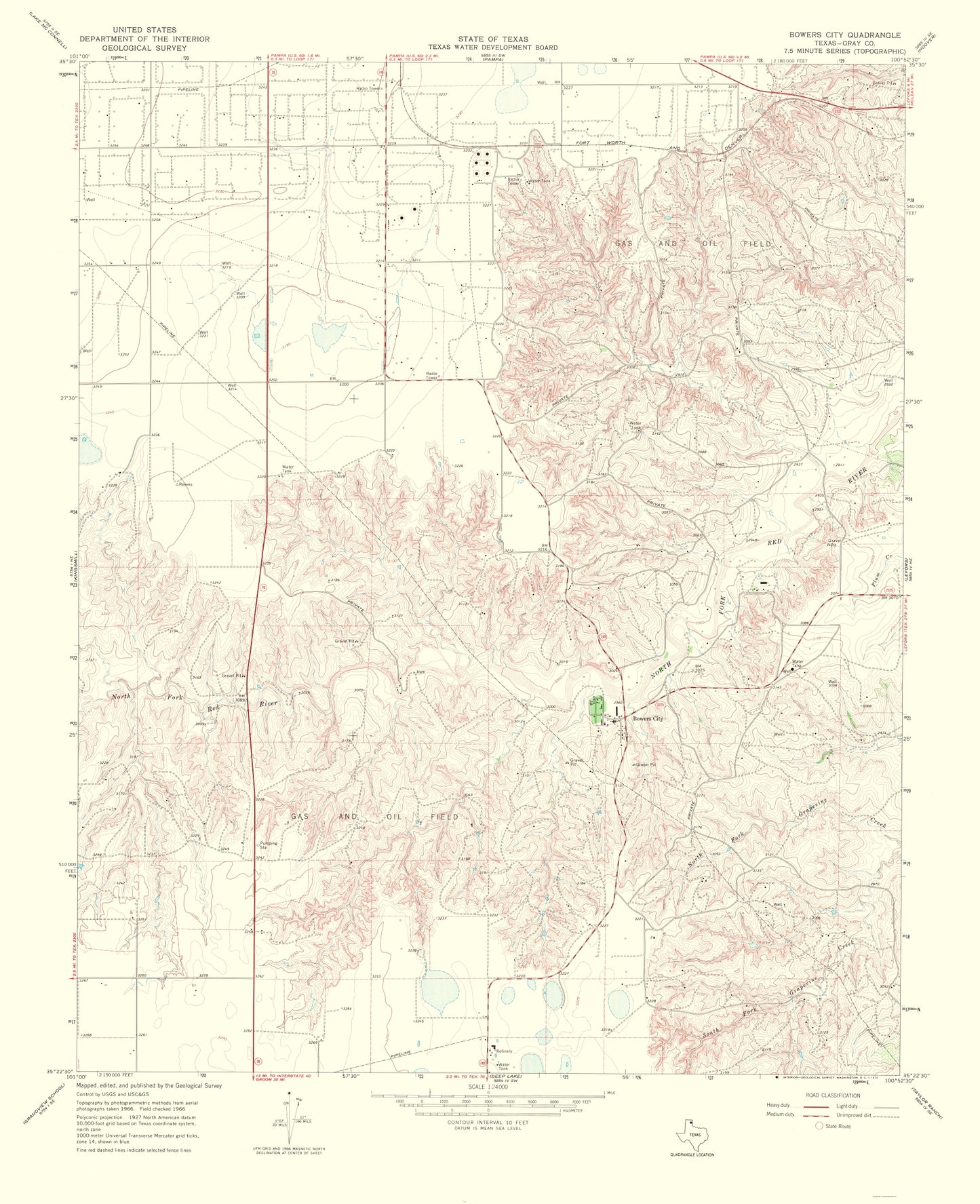 Topographical Map - Bowers City Texas Quad - USGS 1970 - 23 x 28.26 - Vintage Wall Art