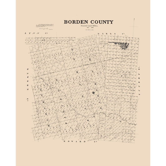 Historic County Map - Borden County Texas - General Land Office 1892 - Vintage Wall Art