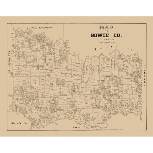 Historic County Map - Bowie County Texas - Walsh 1879 - 26.28 x 23 - Vintage Wall Art