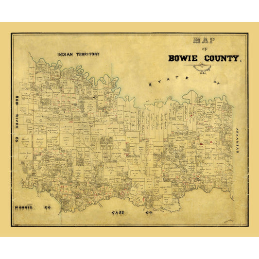Historic County Map - Bowie County Texas - General Land Office 1884 - 27.74 x 23 - Vintage Wall Art