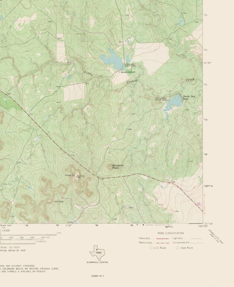 Topographical Map - Buzzard Peak Texas Quad - USGS 1967 - 23 x 28.09 - Vintage Wall Art