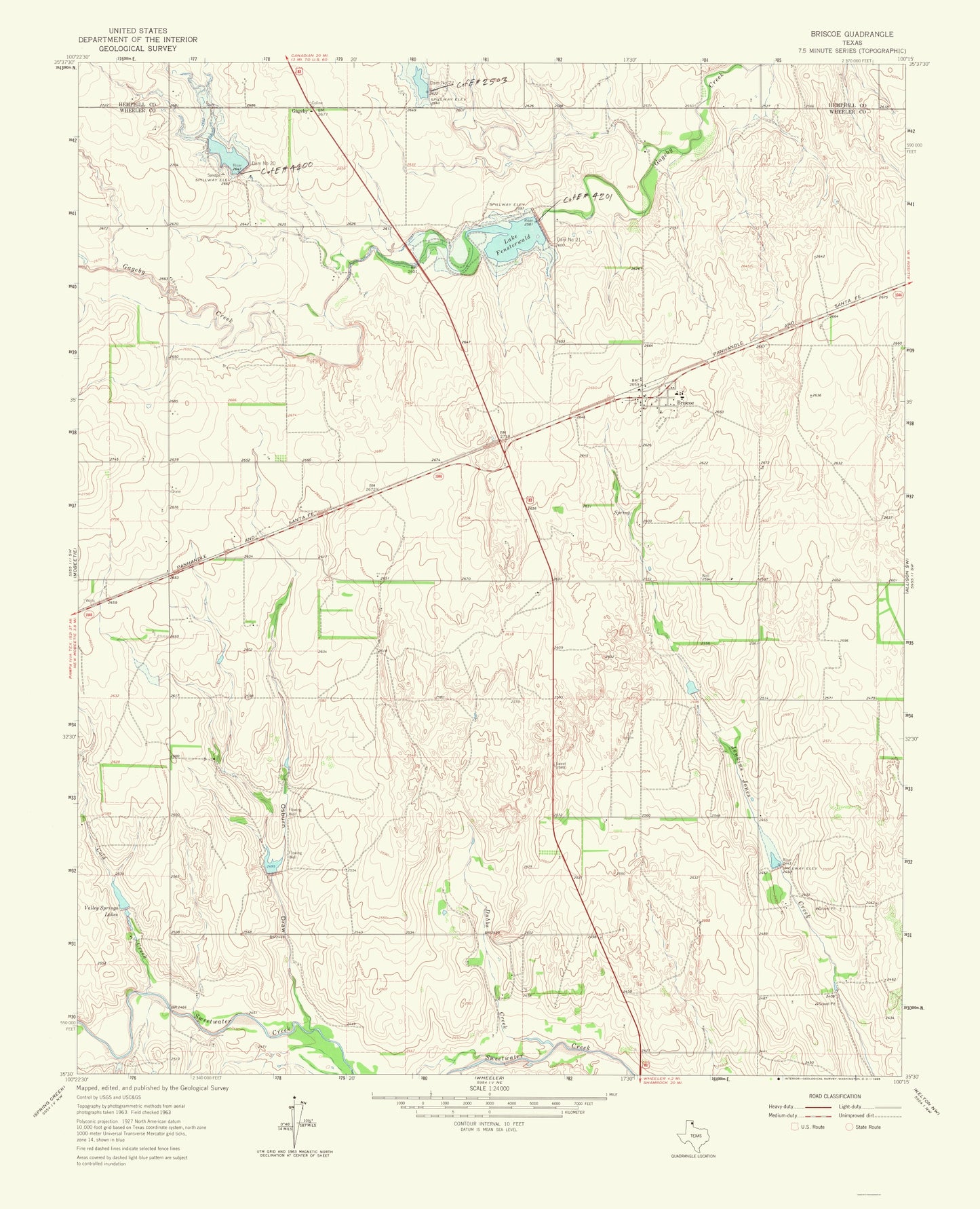 Topographical Map - Briscoe Texas Quad - USGS 1965 - 23 x 28.35 - Vintage Wall Art