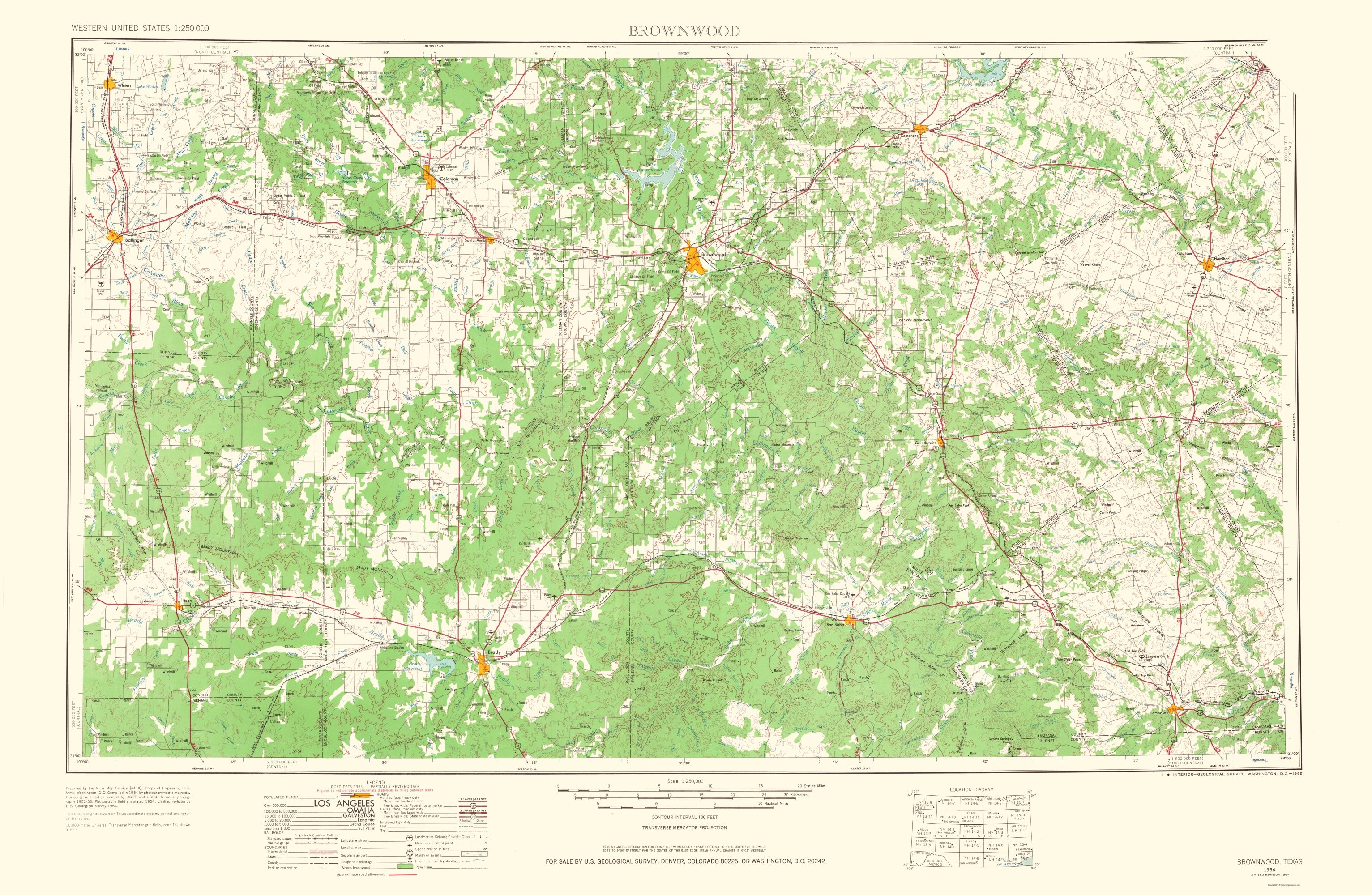 Topographical Map - Brownwood Texas Quad - USGS 1965 - 23 x 35.24 - Vi ...