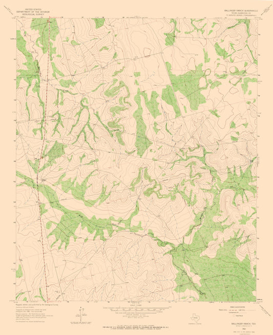 Topographical Map - Ballinger Ranch Texas Quad - USGS 1963 - 23 x 28.26 - Vintage Wall Art