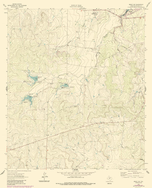 Topographical Map - Brady Texas South West Quad - USGS 1963 - 23 x 28.41 - Vintage Wall Art