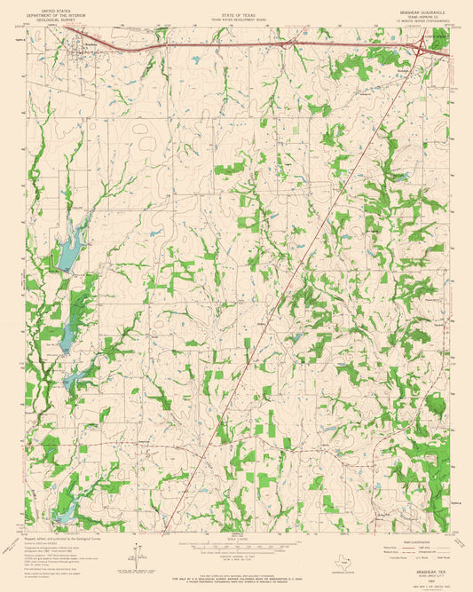 Topographical Map - Brashear Texas Quad - USGS 1962 - 23 x 28.76 - Vintage Wall Art