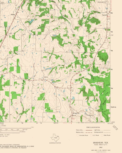 Topographical Map - Brashear Texas Quad - USGS 1962 - 23 x 28.76 - Vintage Wall Art