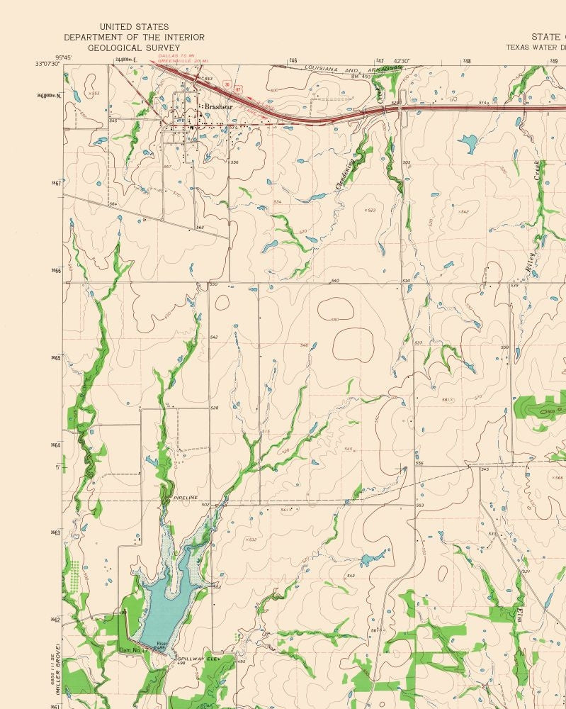 Topographical Map - Brashear Texas Quad - USGS 1962 - 23 x 28.76 - Vintage Wall Art