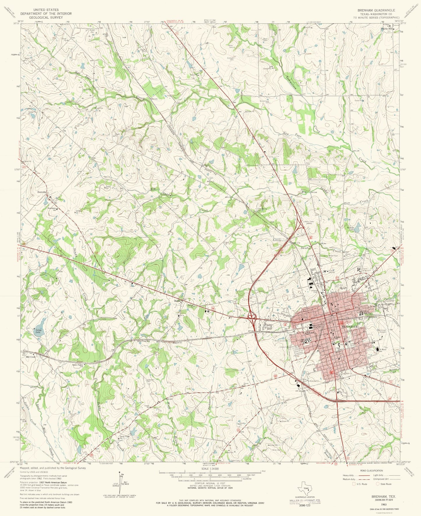 Topographical Map - Brenham Texas Quad - USGS 1963 - 23 x 28.19 - Vintage Wall Art