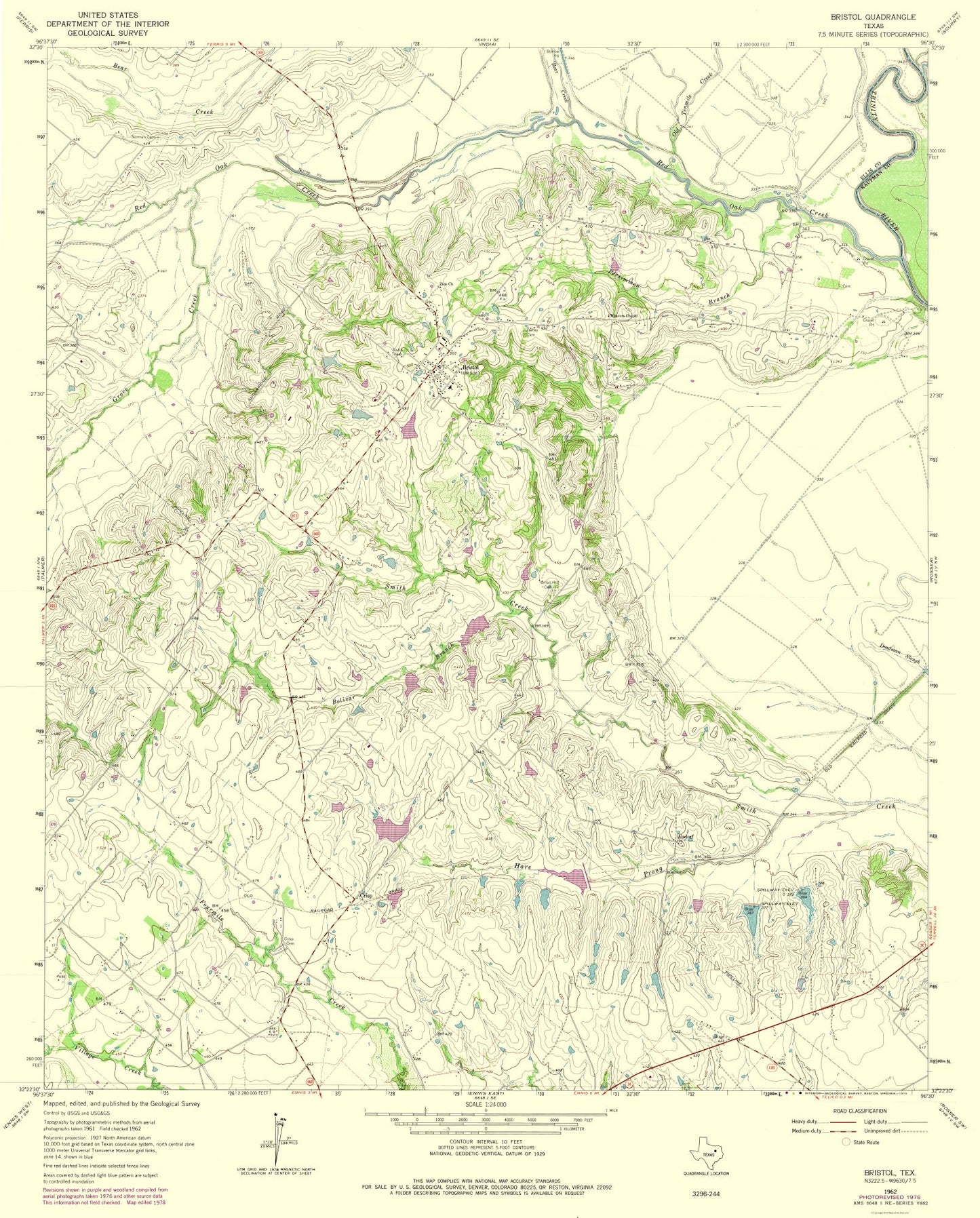 Topographical Map - Bristol Texas Quad - USGS 1962 - 23 x 28.58 - Vintage Wall Art