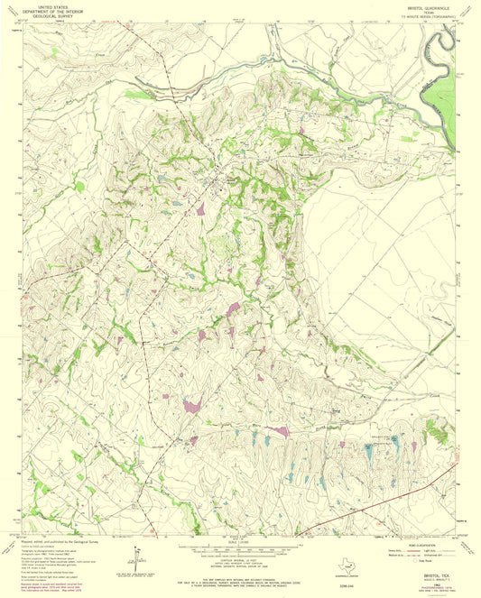 Topographical Map - Bristol Texas Quad - USGS 1962 - 23 x 28.58 - Vintage Wall Art