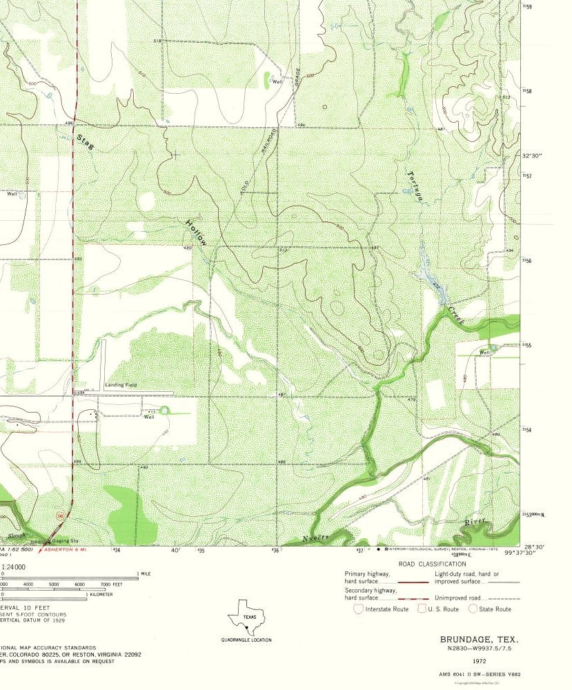 Topographical Map - Brundage Texas Quad - USGS 1972 - 23 x 27.75 - Vintage Wall Art