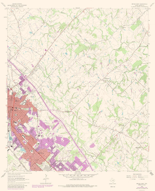 Topographical Map - Bryan Texas East Quad - USGS 1962 - 23 x 28.43 - Vintage Wall Art