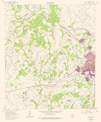 Topographical Map - Bryan Texas West Quad - USGS 1962 - 23 x 27.75 - Vintage Wall Art