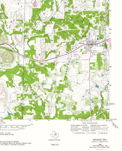 Topographical Map - Bryson Texas Quad - USGS 1964 - 23 x 28.50 - Vintage Wall Art