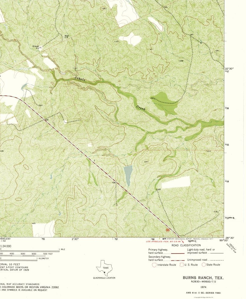 Topographical Map - Burns Ranch Texas Quad - USGS 1974 - 23 x 27.92 - Vintage Wall Art