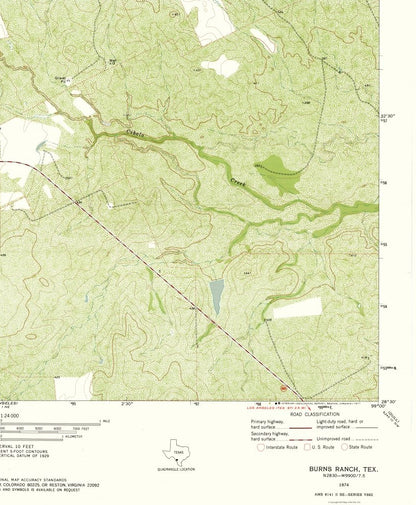 Topographical Map - Burns Ranch Texas Quad - USGS 1974 - 23 x 27.92 - Vintage Wall Art