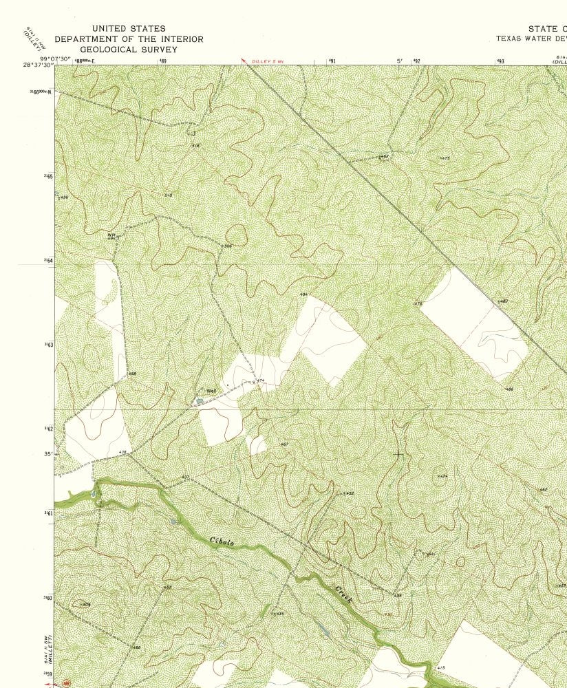 Topographical Map - Burns Ranch Texas Quad - USGS 1974 - 23 x 27.92 - Vintage Wall Art