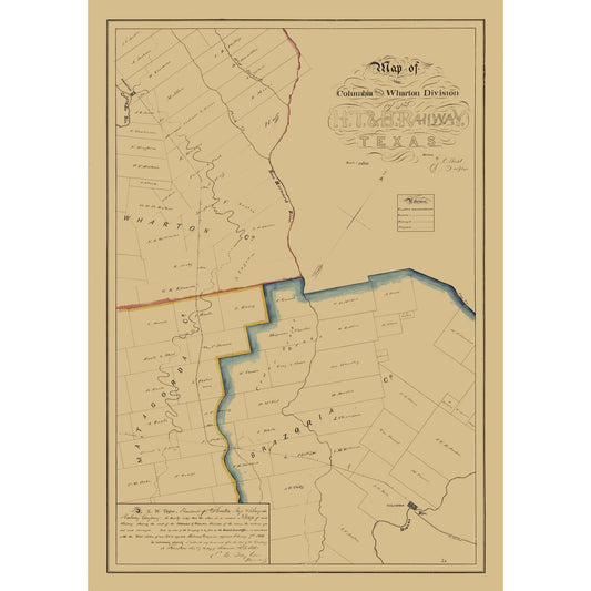 Historic County Map - Brazoria County Texas - West 1860 - 23 x 32.73 - Vintage Wall Art