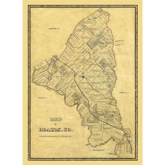Historic County Map - Brazos County Texas - Stremme 1867 - 23 x 31.66 - Vintage Wall Art