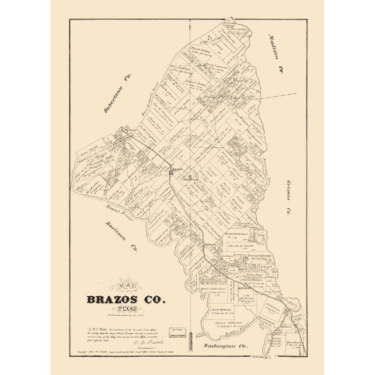 Historic County Map - Brazos County Texas - Walsh 1879 - 23 x 31.54 - Vintage Wall Art