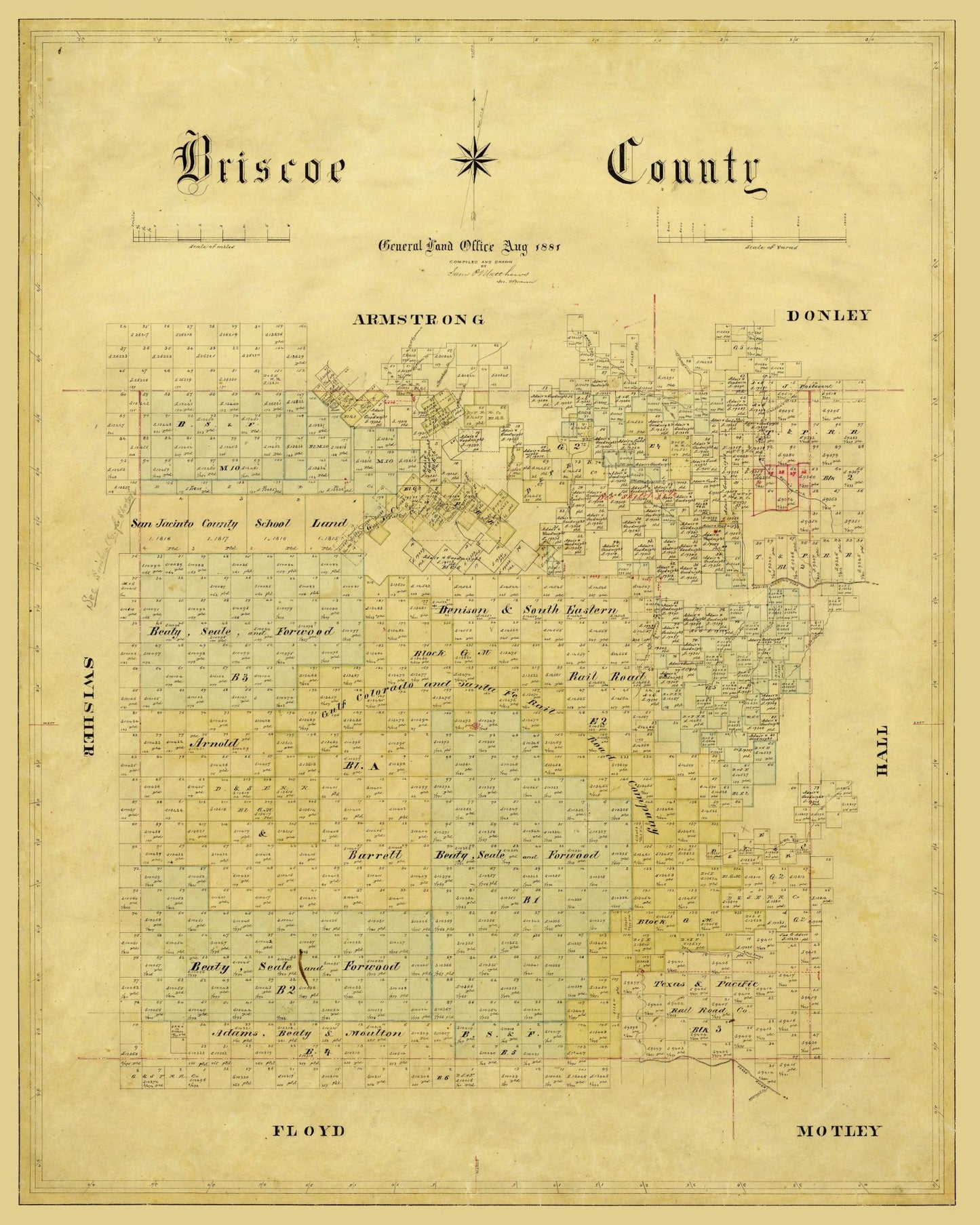 Historic County Map - Briscoe County Texas - General Land Office 1881 - 23 x 28.77 - Vintage Wall Art