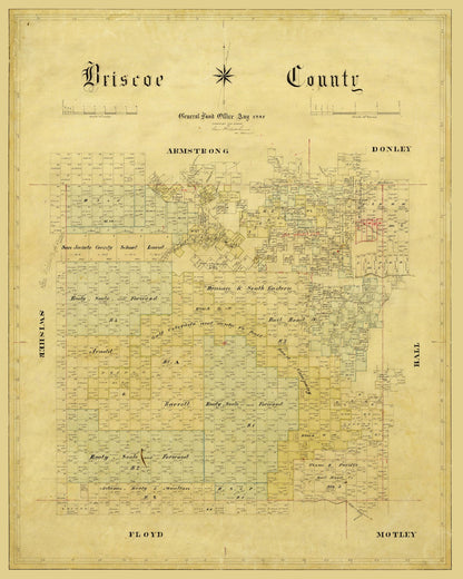 Historic County Map - Briscoe County Texas - General Land Office 1881 - 23 x 28.77 - Vintage Wall Art