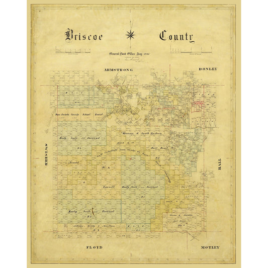 Historic County Map - Briscoe County Texas - General Land Office 1881 - 23 x 28.77 - Vintage Wall Art