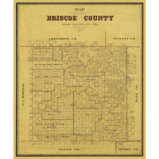 Historic County Map - Briscoe County Texas - Blau 1885 - 23 x 27.62 - Vintage Wall Art
