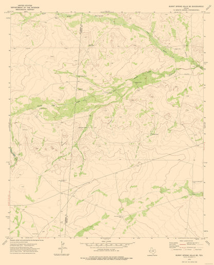 Topographical Map - Burnt Spring Hills Texas Quad - USGS 1973 - 23 x 28.50 - Vintage Wall Art