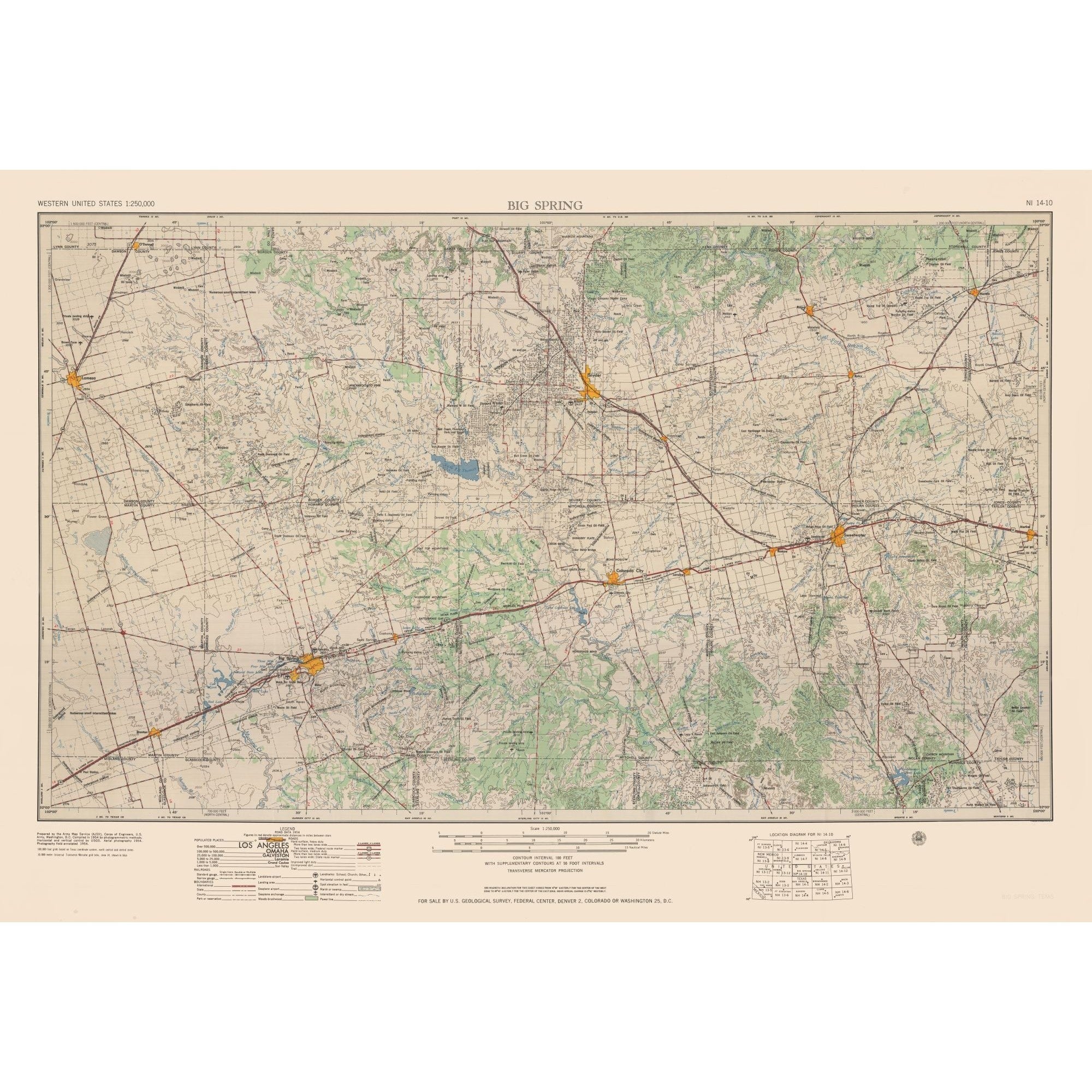 Topographical Map - Big Spring Texas Quad - USGS 1954 - 33.39 x 23 - V ...