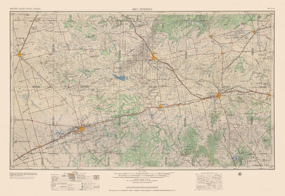 Topographical Map - Big Spring Texas Quad - USGS 1954 - 33.39 x 23 - Vintage Wall Art