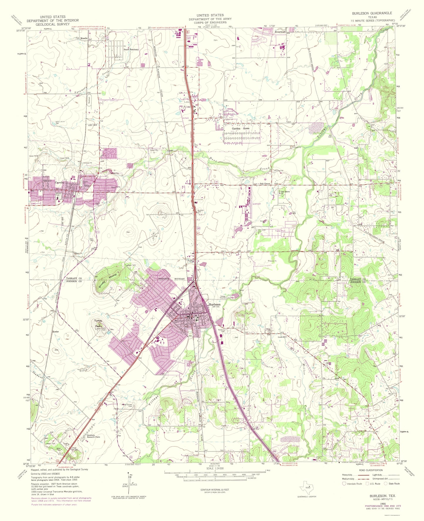 Topographical Map - Burleson Texas Quad - USGS 1974 - 23 x 28.29 - Vintage Wall Art