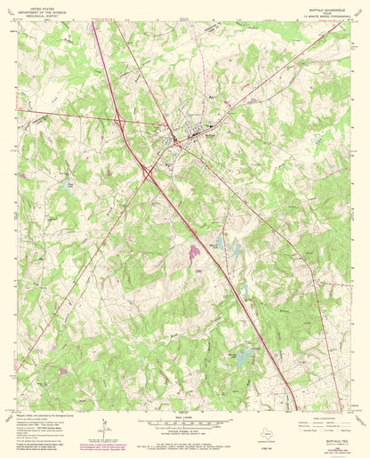 Topographical Map - Buffalo Texas Quad - USGS 1965 - 23 x 28.45 - Vintage Wall Art