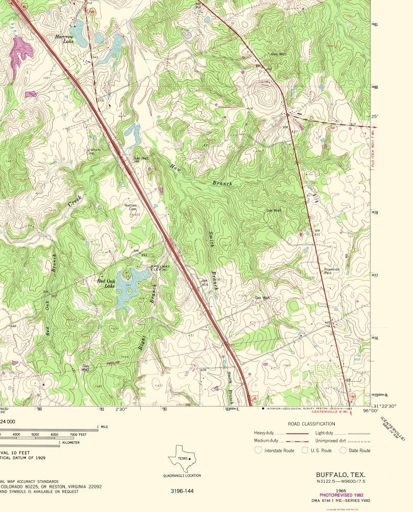 Topographical Map - Buffalo Texas Quad - USGS 1965 - 23 x 28.45 - Vintage Wall Art