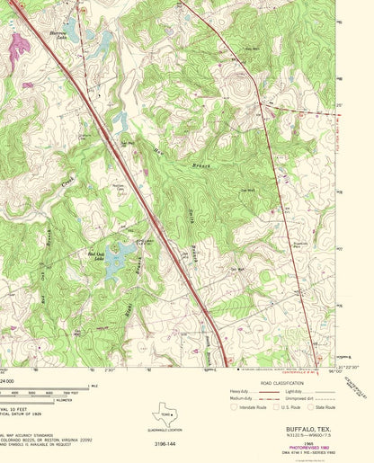 Topographical Map - Buffalo Texas Quad - USGS 1965 - 23 x 28.45 - Vintage Wall Art