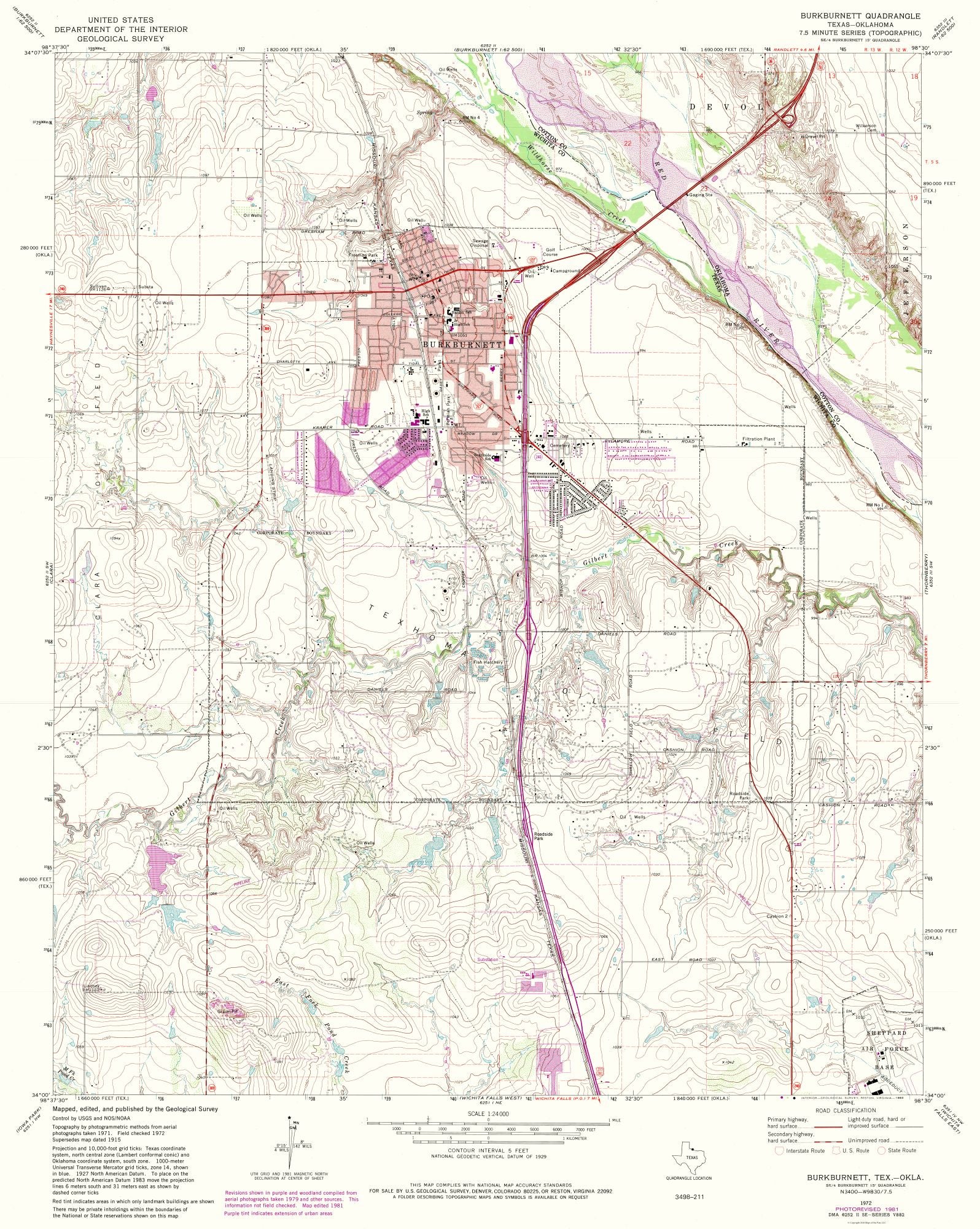 Topographical Map - Burkburnett Texas Quad - USGS 1972 - 23 x 28.83 ...