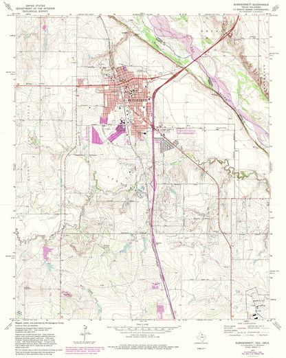 Topographical Map - Burkburnett Texas Quad - USGS 1972 - 23 x 28.83 - Vintage Wall Art