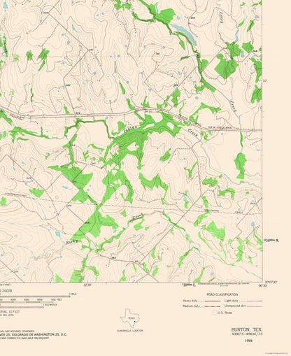 Topographical Map - Burton Texas Quad - USGS 1958 - 23 x 28.10 - Vintage Wall Art