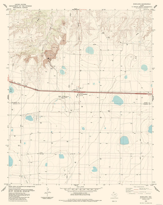 Topographical Map - Bushland Texas Quad - USGS 1984 - 23 x 29.00 - Vintage Wall Art