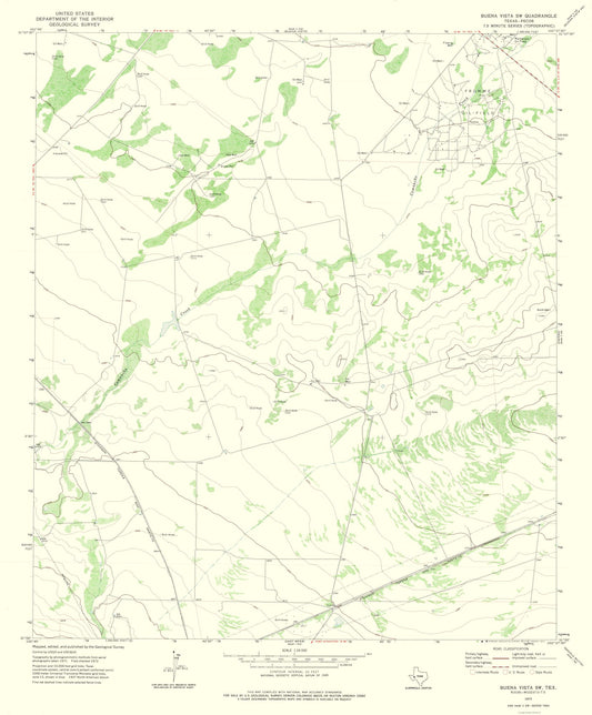 Topographical Map - Buena Vista Texas South West Quad - USGS 1972 - 23 x 27.78 - Vintage Wall Art