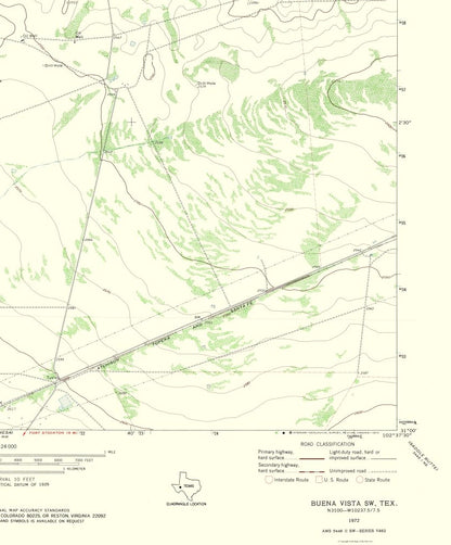 Topographical Map - Buena Vista Texas South West Quad - USGS 1972 - 23 x 27.78 - Vintage Wall Art